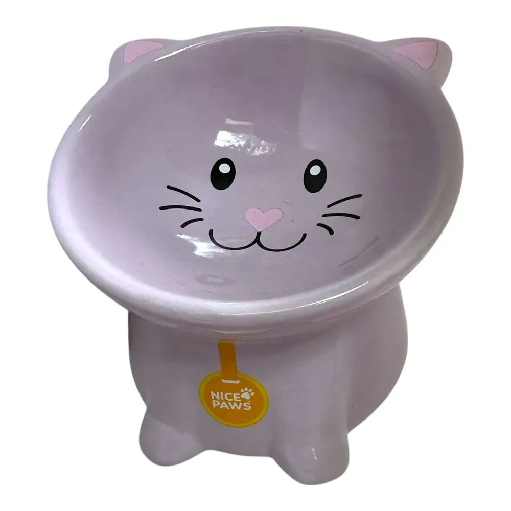 NEW NICE PAWS - Tilted Elevated Ceramic Cat Food/Water Bowl in Light Lavender